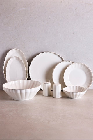 İstanbul Gold 29 Parça 6 Kişilik Porselen Gold Yaldızlı Yemek Takımı Beyaz Beyaz