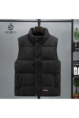 Sonbahar Ve Kış Modası Kalın Kadife Erkek Pamuklu Yelek Siyah