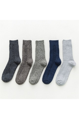 Suofeng Kışın Isı Sağlayan Çift İğne Örgü Kumaş Kadın Erkek Orta Boru Çorap, Yumuşak Ve Dayanıklı, 5 Renk Rastgele, Tekli Paket Siyah