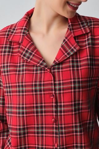 Suwen Plaid Gömlek Yaka Pijama Takımı Wsh105101741114 Kırmızı