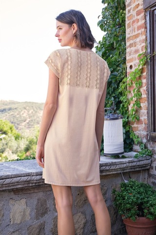 Monamise 22080 Kadın Kısa Kollu Gecelik-bej Bej