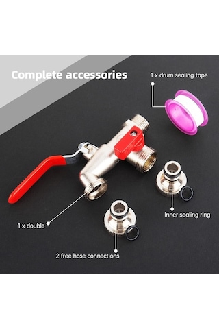 Maoyaya Çift Çıkış Musluğu, 1/2-3/4 İnç Küresel Vana, Ekru Pirinçten Ekru