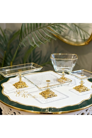 Elta Collection 4 Parça Gold Pasta Sunumluk Kurabiyelik Seti Altın