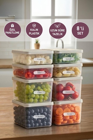 Selka Home 4 Adet 0.5 ve 4 Adet Derin 1 Lt. Nora Organizer Buzdolabı Buzluk Düzenleyici Saklama Kabı