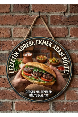 Mayeka Ekmek Arası Köfte Temalı Büfeler Cafeler Köfteciler İçin Ahşap Duvar Kapı Dekoratif Süs Tablo 7