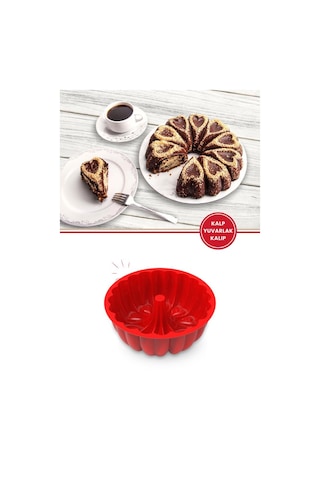 Kalp Desenli Yuvarlak Silikon Kek Kalıbı 23 Cm Kırmızı