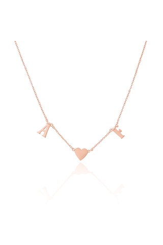 925 Ayar Gümüş İki Harf Bir Kalp Kolye 30-60 Cm Zincirli Gold Silver Rose Minimalist Tasarım Rose Gold