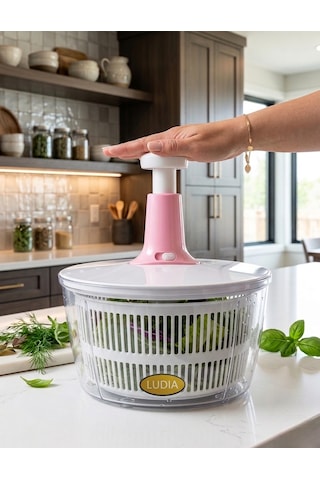 Ludıa 5lt Geniş Hazneli Salata Kurutucu Ve Ergonomik Sebze Soyacağı Set Şeffaf Beyaz