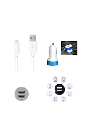 Çift Usb Girişli 3.1 Çıkışlı Seyahat Seti / Micro Usb