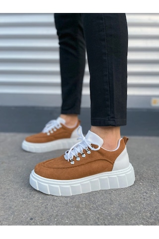 Mevese Duolc Bağcıklı Süet Erkek Günlük Rahat Taban Sneaker Ayakkabı - Taba