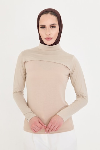Hürrem Bone Bej Tesettür Balıkçı Yaka Boyunluklu Kolluk Viskon Düz 1025 12 Bej