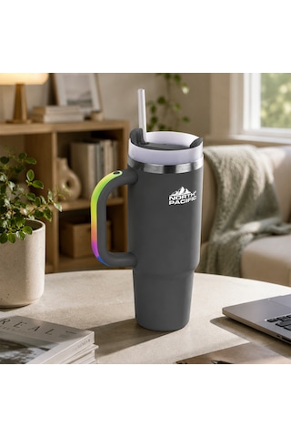 Led Işıklı Kulplu Pipetli Termos - 900 Ml Antrasit