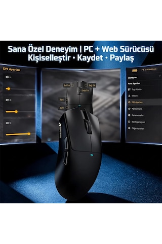 Attack Shark X11 Pro V2 Tft Ekranlı Şarj Standlı Kablosuz Oyuncu Faresi Standart