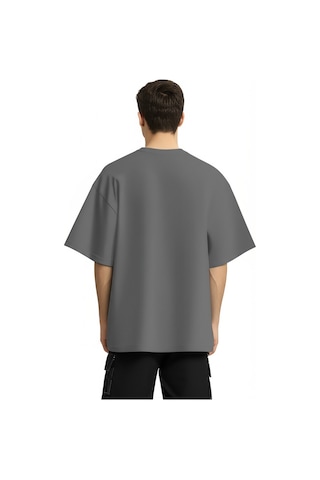 Nevermind Baskılı Oversize Tişört Erkek Streetwear T-shirt Antrasit