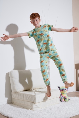 Lela Desenli % 100 Pamuk Bisiklet Yaka Erkek Çocuk Pijama Takımı 6651003 Mint