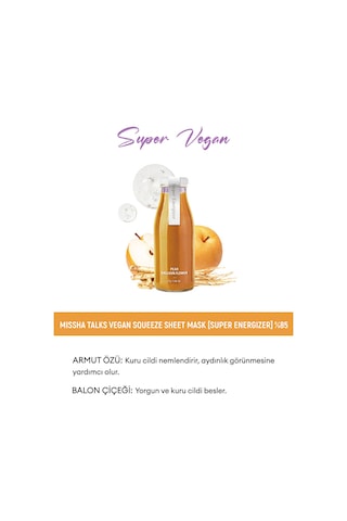 Missha Talks Vegan Squeeze Sheet Mask Canlandırıcı Vegan Yaprak Maske - Super Energizer