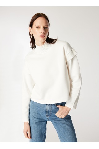 Mustang Beyaz Kadın Dik Relaxed Düz Sweatshirt M4wl-swt-1912 Ekru
