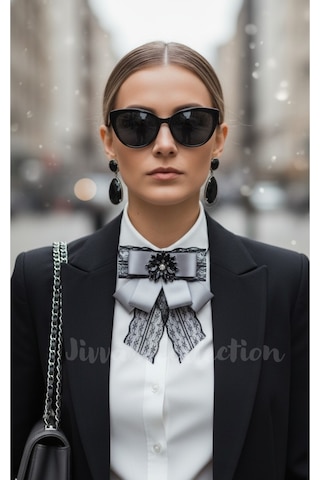 Kadın Fiyonk Broş-gri. Parlak Rhinestone Çiçek Detaylı. Fiyonk Broş Kurdele. El Yapımı Özel Çok Renkli