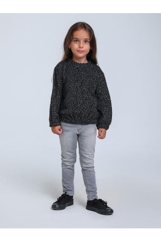Kız Çocuk Simli Kırçıllı Bluz-14305 Siyah