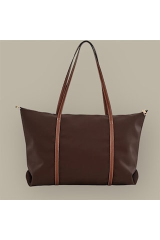 Lovelystore Çift Saplı Paraşüt Kumaş Büyük Boy Shopper Çanta Üniversite Ofis Anne Bebek Omuz Çantası 47x30x15 Acı Kahverengi