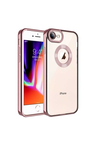Apple Uyumlu iPhone 8 Kılıf Kamera Korumalı Logo Gösteren Zore Omega Kapak Rose Gold