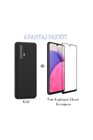 Samsung Galaxy Uyumlu A33 5g Esnek Dayanıklı Soft Tasarım Kılıf Ve Tam Kaplayan Ekran Koruyucu Siyah