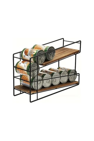 Honeybeeshop 1 Adet Ahşap Ve Demir Çift Katmanlı İçecek Düzenleyici Siyah Ve Kahverengi Mutfak Depolama Tezgah Tasarımı Eğimli Raf Ev Düzenleme 1100 Koyu Ceviz
