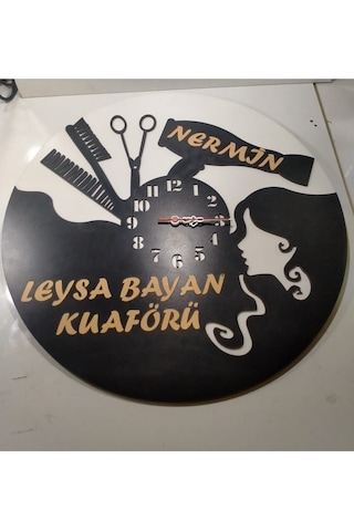Kuaför Veya Güzellik Merkezi 3+3 Mdf Kişiye Özel İsim Yazılı Duvar Saati Çok Renkli