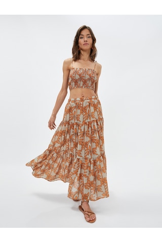 Koton Melis Ağazat X Koton - Askılı Gipeli Crop Top Turuncu Desenli 3sak30049ew 3SAK30049EW2D0 Turuncu
