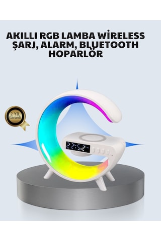 Başucu İçin Tasarlanmış Kablosuz Şarjlı Gece Lambası Ve Bluetooth Ses Sistemi Çokrenkli