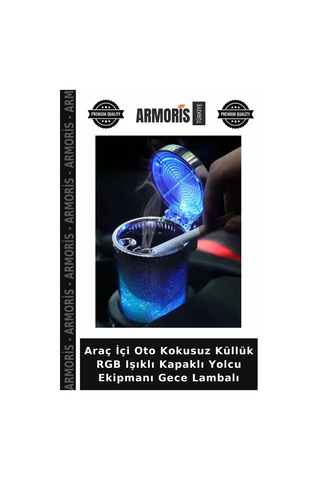 Araç İçi Oto Kokusuz Küllük Rgb Işıklı Kapaklı Yolcu Ekipmanı Gece Lambalı