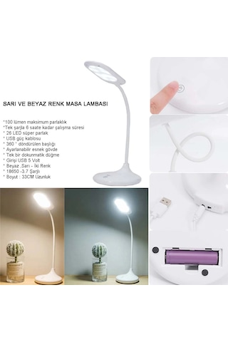 Şarjlı Sarı Ve Beyaz Renk Masa Lambası Wt-005 Diğer 27719236