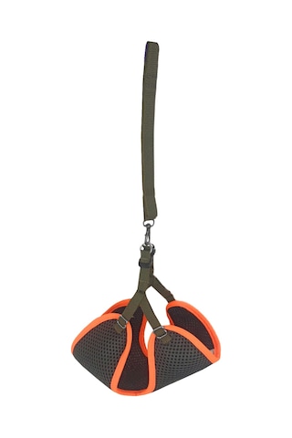 Markapet Kedi Köpek Havalı Göğüs Tasma Seti Small 32-40 CM + 130 CM Haki Turuncu