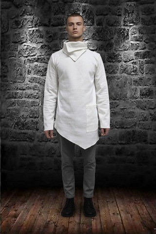 Şal Yaka Cep Detaylı Erkek Sweatshirt Beyaz
