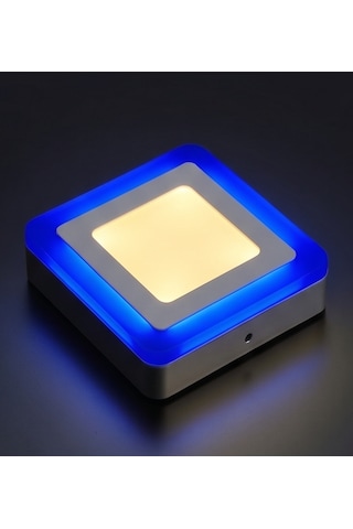 Kare Sıva Üstü Led Spot Armatür 9 Watt Çift Renk Üç Kademe Mavi Günışığı Gece Lambası