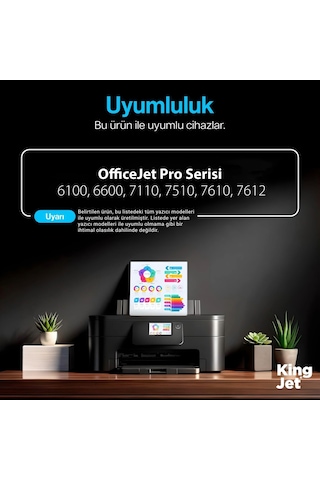 Kingjet Hp Officejet Pro 7110 Uyumlu Yüksek Kapasiteli 4 Renk Takım Çipli Uyumlu Kartuş