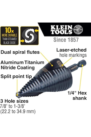 Klein Tools Qrst15 Kademeli Matkap Ucu, Hızlı Çıkarma Spiral Çift