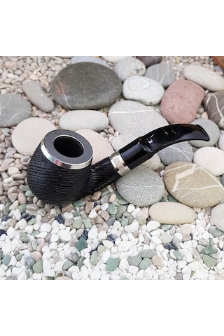 Falconetti 9 MM Metal Süslü Maun Eğik Sap Ahşap Pipo  Py54