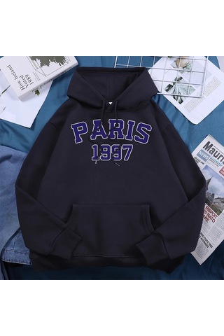 Tarzsokak Paris 1997 Sokak Şehir Mektup Baskı Hoodies Kadınlar Sıcak Polar Günlük Kazaklar Moda Rahat K Siyah