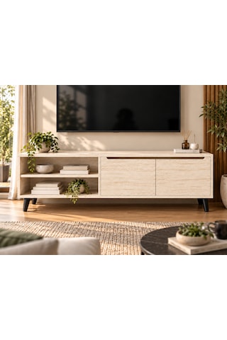 Tivora Modern Tv Ünitesi - Salon Tv Sehpası - Traverten 135 Cm