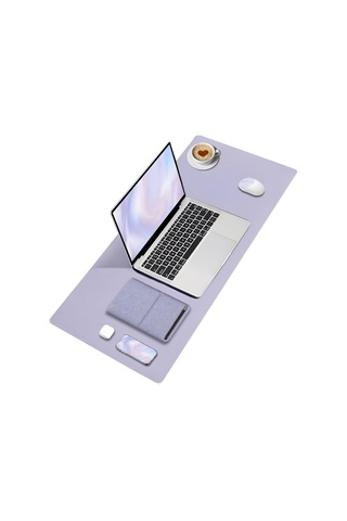Pu Deri Mouse Pad Dikişli Kenar Dayanıklı Büyük Boy Çift Yönlü Kullanım Ofis Masa Matı Sümen Lila, 70x30 L