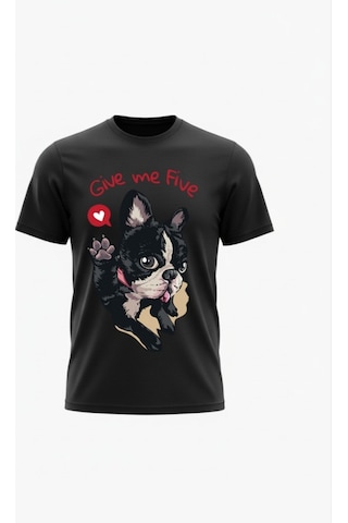 Urbantrendstore Unisex Pet Köpek Temalı Oversize Fit Rahat Geniş Salaş T-shirt Günlük Tişört Siyah