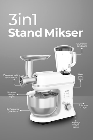 Sinbo SMX-2772 1200 W 3 Ü 1 Arada Stand Mikser Seti