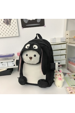 Sevimli Karikatür Sırt Çantası Kadın Kore Versiyonu Uzun Kulaklı Ayı Ortaokul Öğrencisi Bebek Sırt Çantası Okul Çantası 5631 Siyah - Sarı