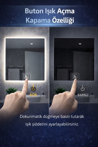 Digital Hayat Dokunmatik Dimlenebilir Beyaz Led Işıklı Kare Ayna Dekoratif Banyo Makyaj Aynası Beyaz