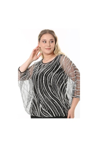 Büyük Beden 3899 Siyah - Gümüş Bluz + Bady İkili Takım 001