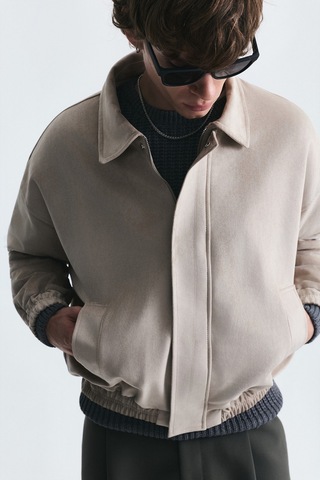 Vamos Oversize Polo Yaka Suni Süet Mont Bej
