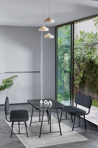 Hayat 70x110 Bendir Mutfak Masası, Mutfak Masası Takımı, Yemek Masası, 2 Benchli - Antrasit Antrasit