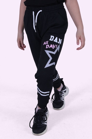 Yıldız Detaylı Yazı Baskılı Kız Çocuk Eşofman Altı Siyah