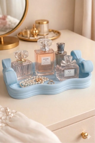 Fiyonk Detaylı Estetik Dekoratif Tepsi - 3d Baskı Modern Takı Ve Makyaj Organizeri 15x22 Cm Mavi Fiyonk Detaylı Estetik Dekoratif Tepsi - 3d Baskı Modern Takı Ve Makyaj Organizeri 15x22 Cm Mavi